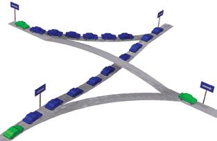 Highway signle-lane intersection,          with congested cars in one direction