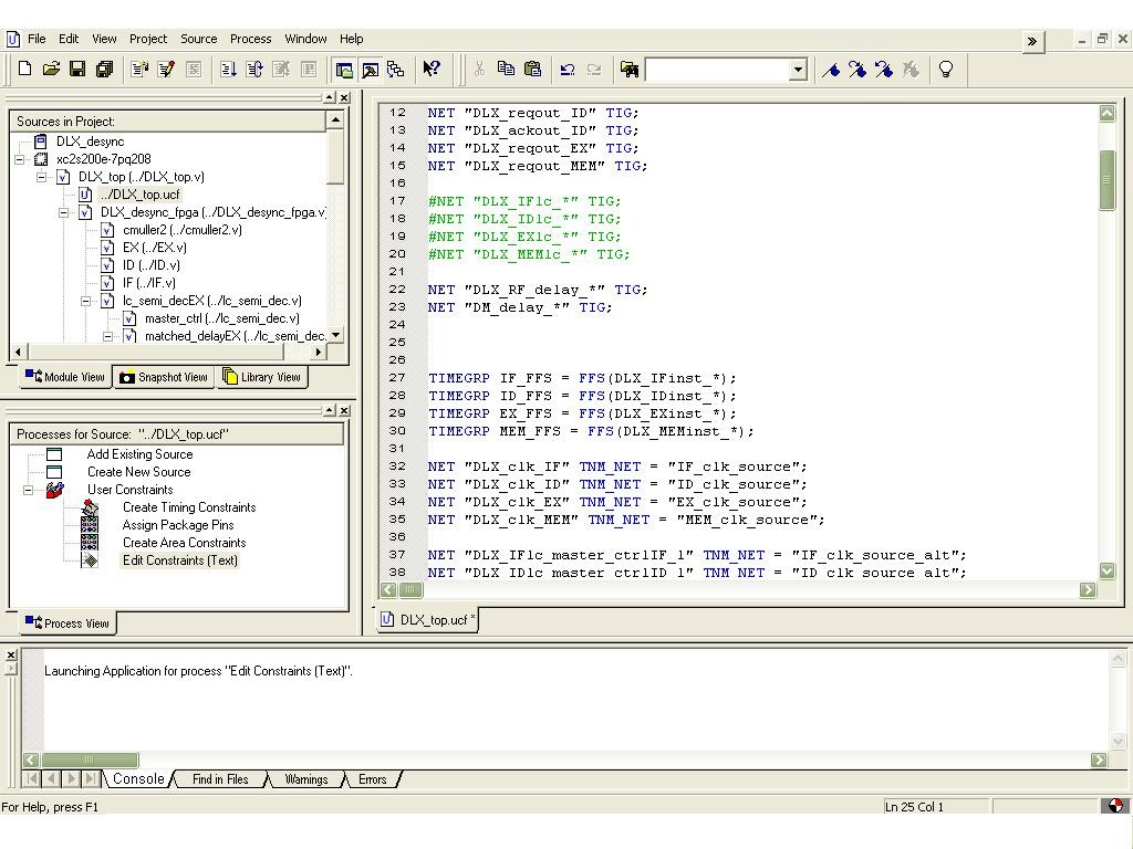 A snapshot of the constraints file